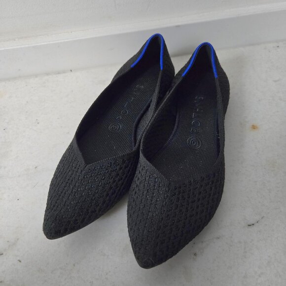 Rothy's Size 9 The Pointed Toe Black Ballet Flats Slip On Rubber Sole Textile - Picture 1 of 9